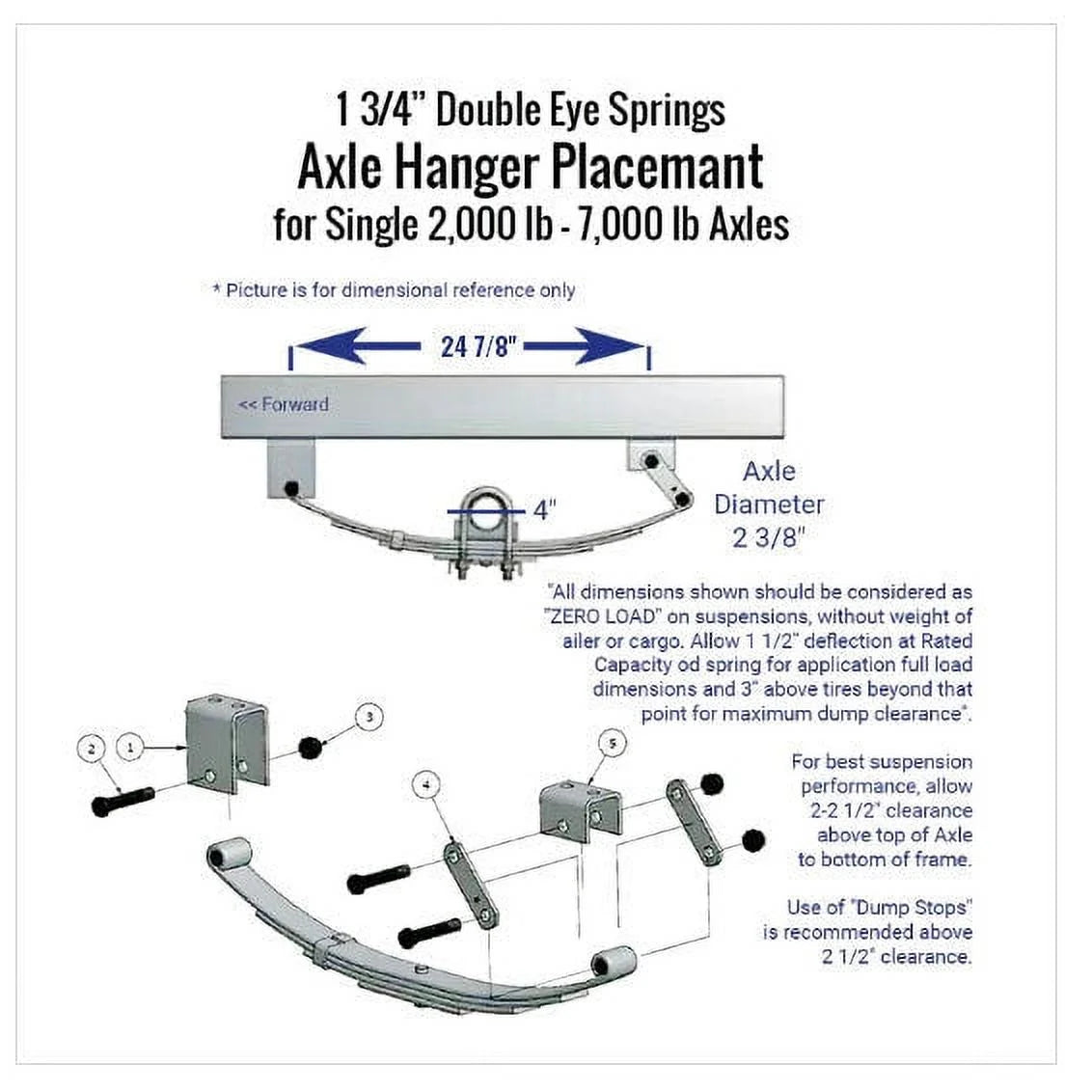 Trailer 3 Leaf Double Eye Spring Suspension and Single Axle Hanger Kit for 1 3/4" Tube - 2000 Pound Axles D8210