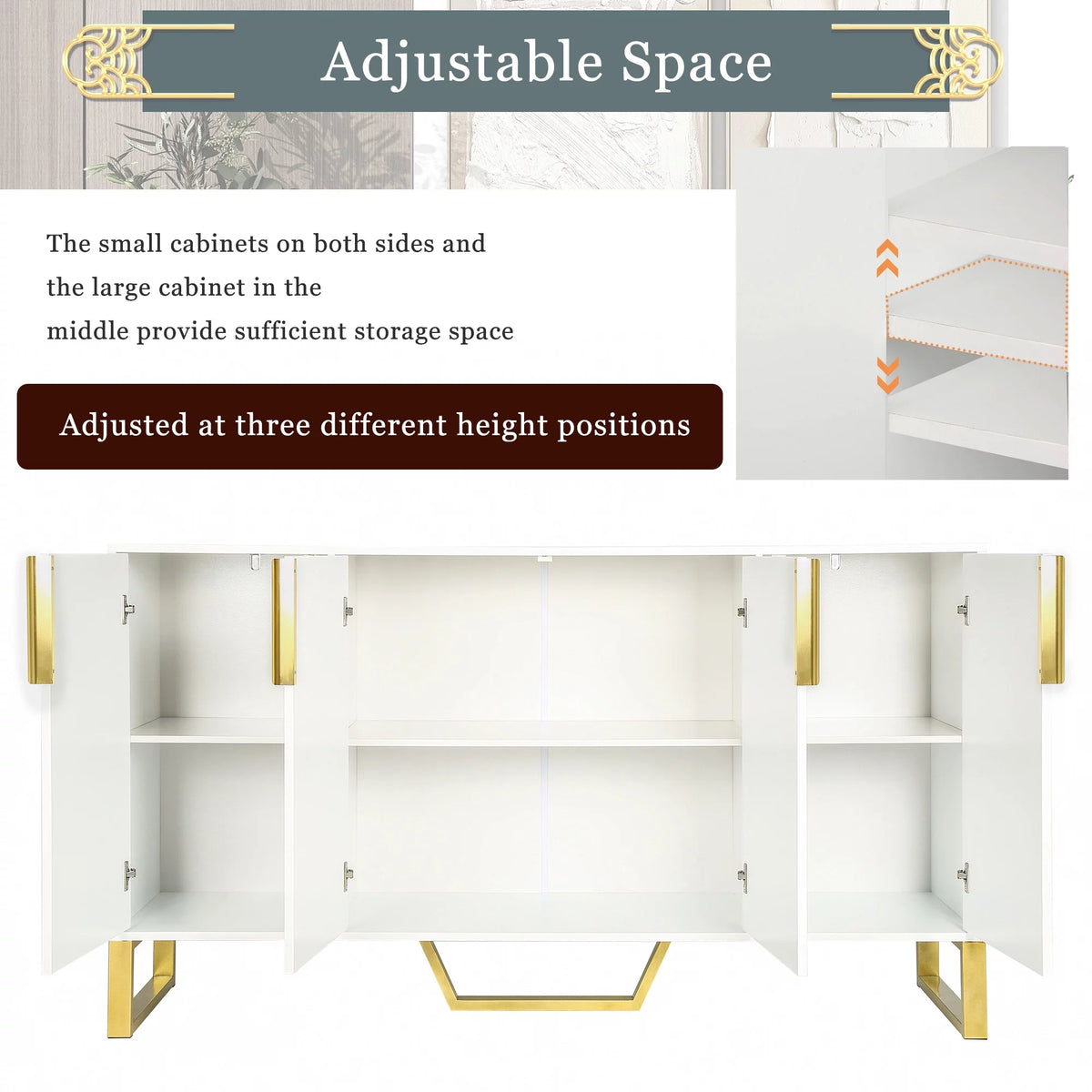 White 4 Door Buffet Sideboard with Metal Legs J19251