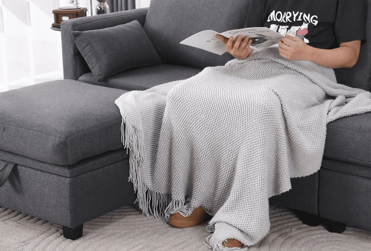 Dark Gray L-Shaped Sectional Sofa with Chaise V659