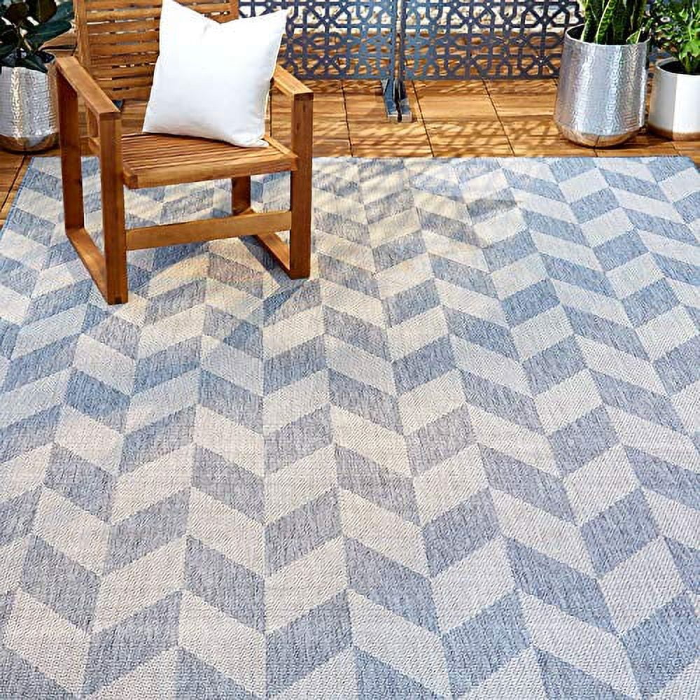 Blue Grey Herringbone Indoor/Outdoor Area Rug C5032