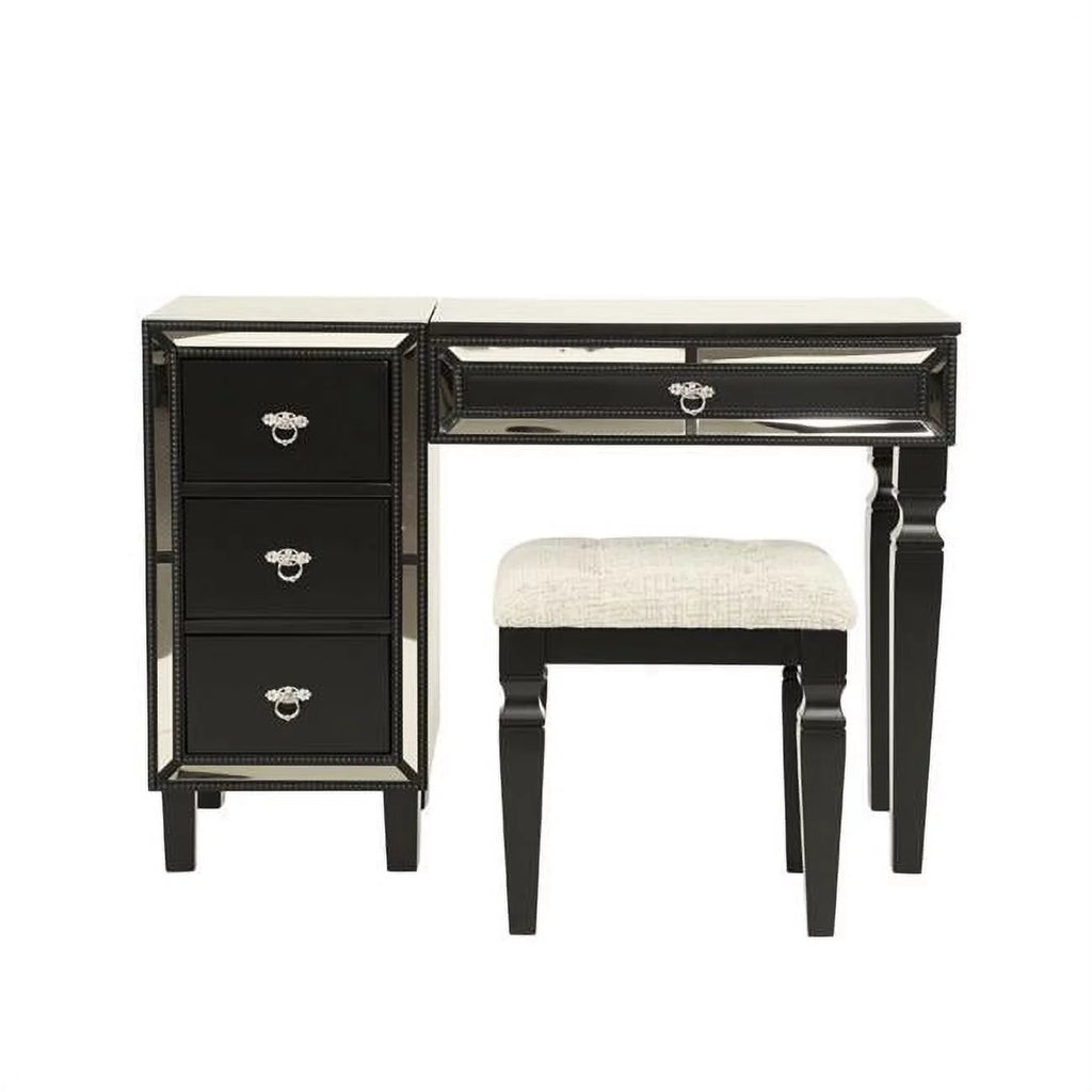 Black Wooden Makeup Vanity Set with Mirror and Stool H93764