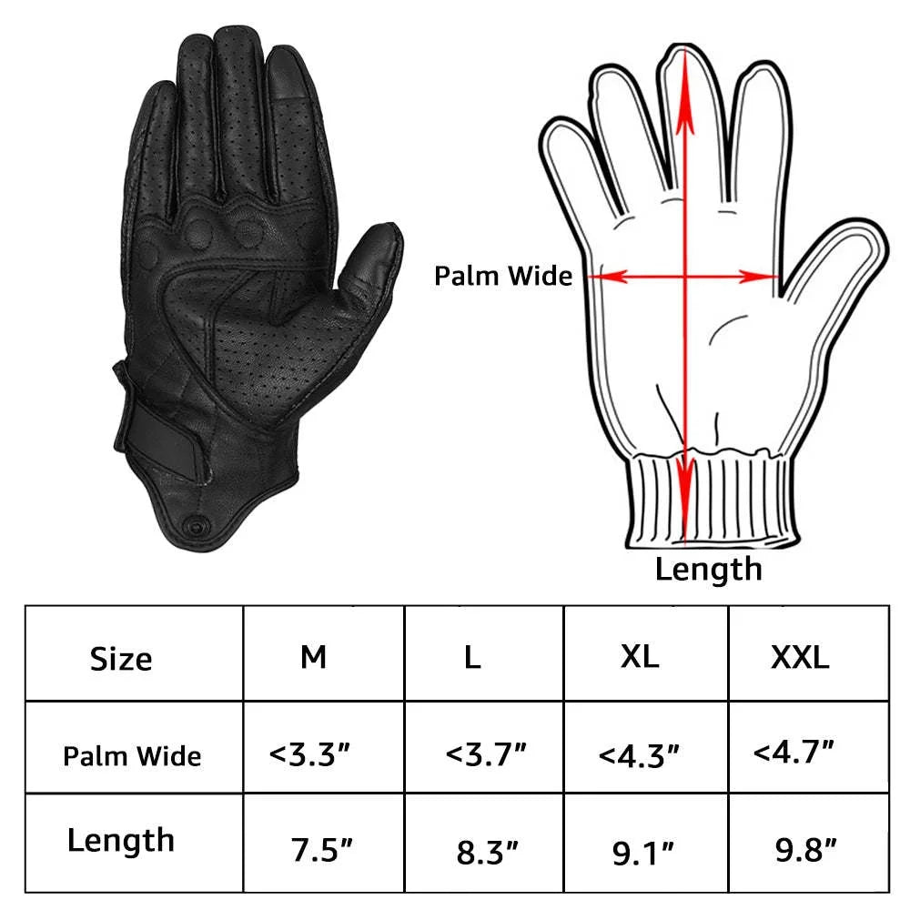 Perforated Full Finger Leather Motorcycle Gloves Y16173