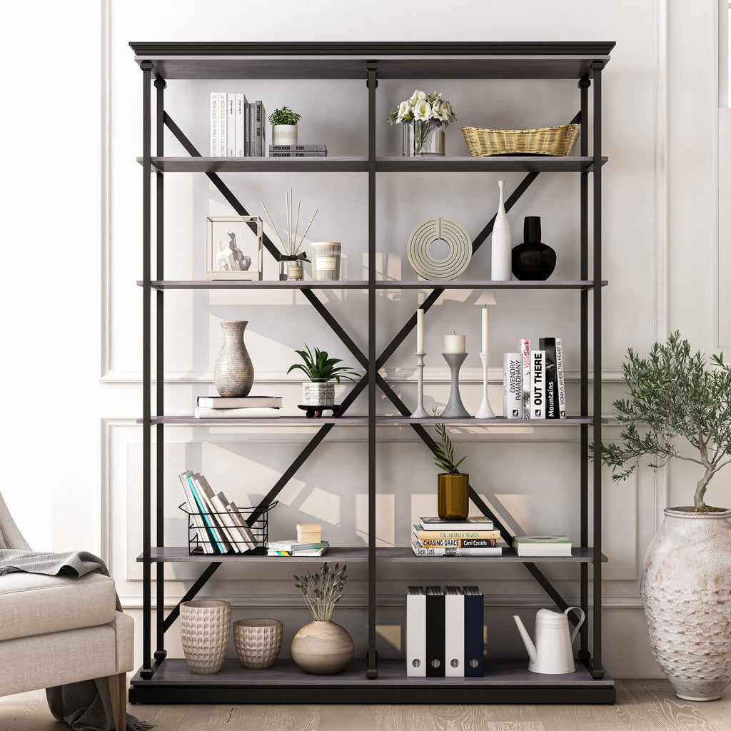 Antique Grey 5 Layer Metal Bookcase Y6892