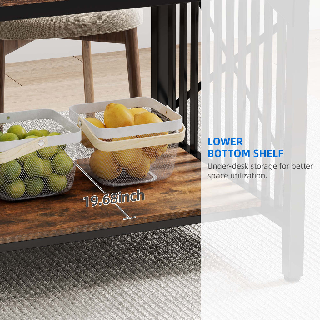 Rustic Brown Industrial Rectangular Wood Dining Table with Storage N65601