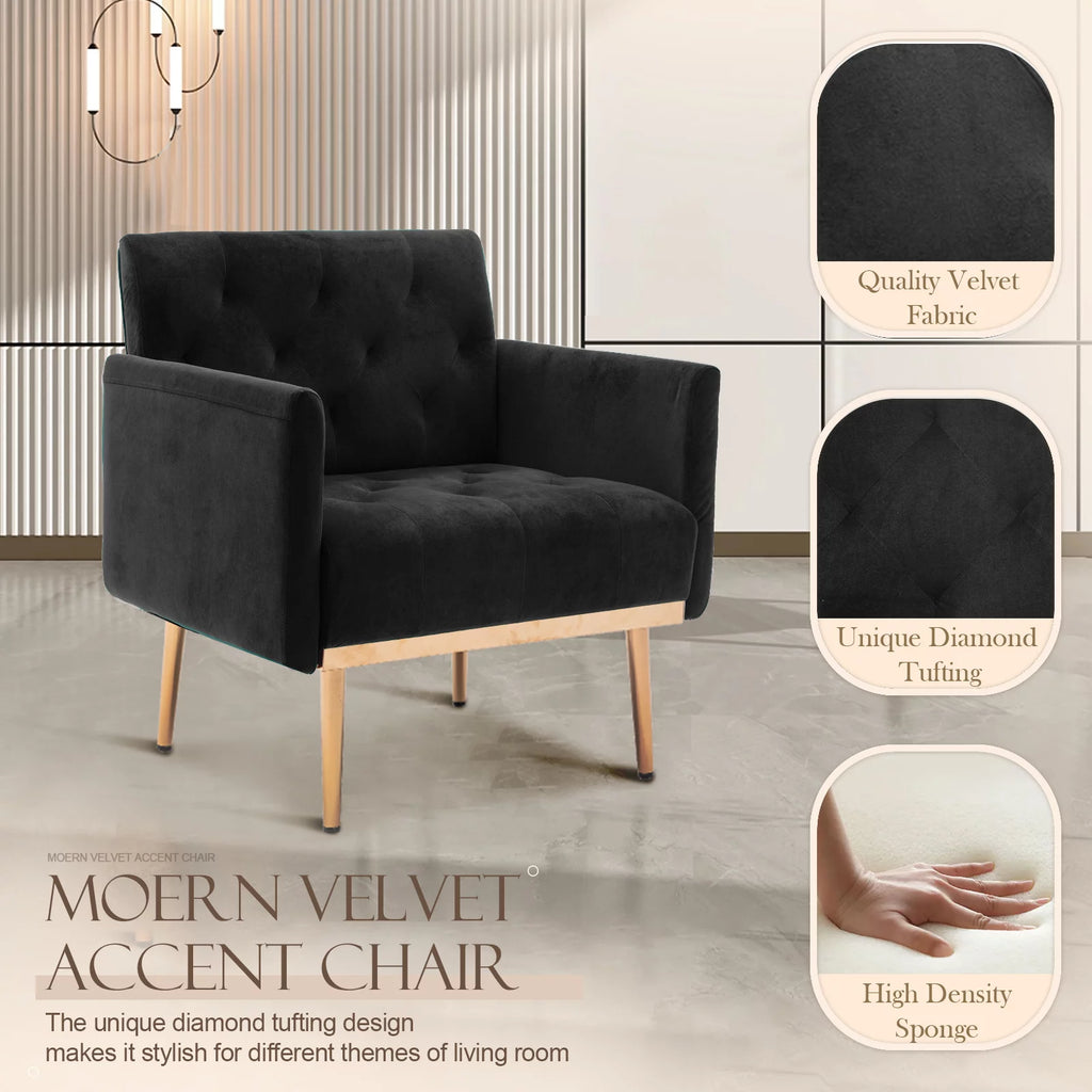 Green Velvet Upholstered Accent Chair with Metal Legs J718