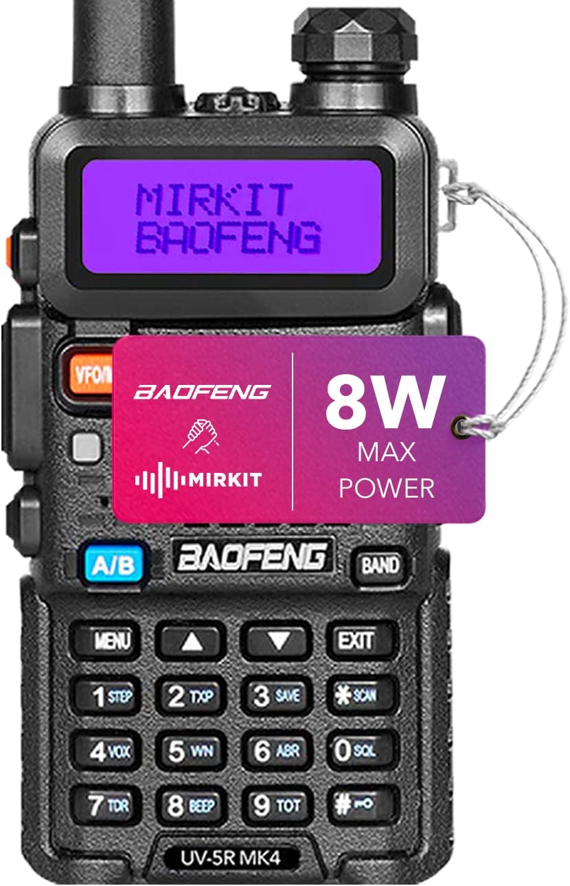 Baofeng Radio UV-5R MK4 8 Watt Max Power with 3800 mAh Handheld Mic Programming Cable and Software - Extra Pack U585
