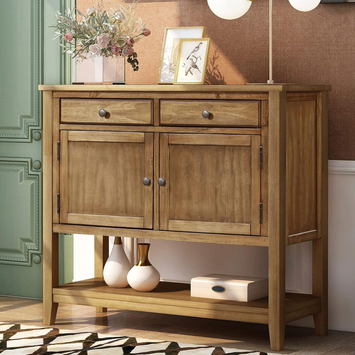 Brown Wood Console Sofa Table with Drawers L865046