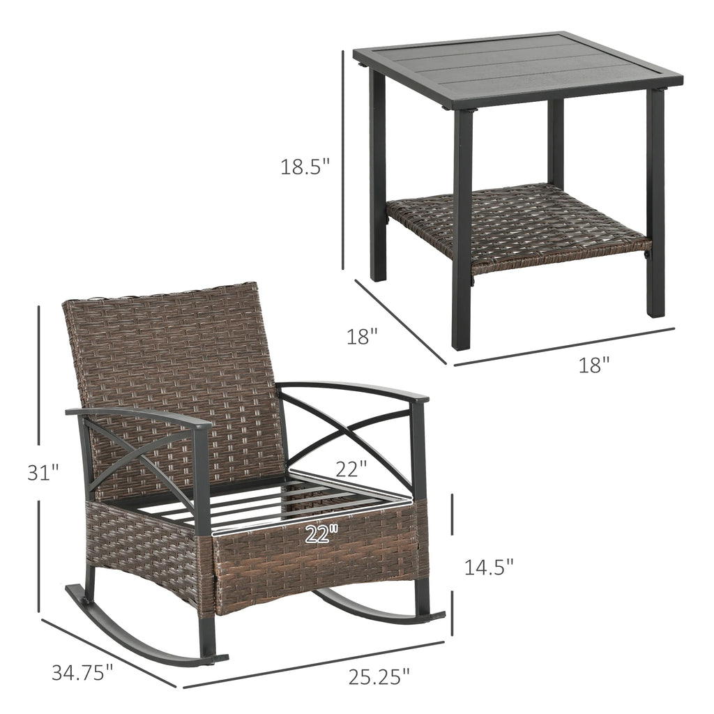 3pc Wicker Rocking Chair Set with Cushions H15625