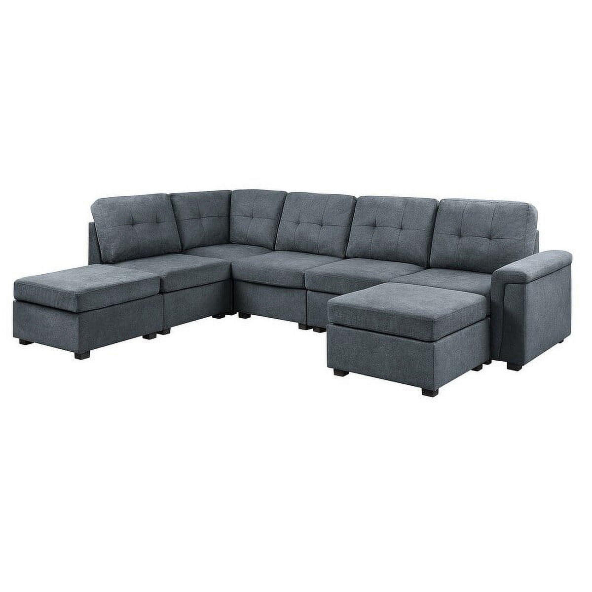 Gray Woven Fabric 7-Seater Sectional Sofa with Ottomans Q9870