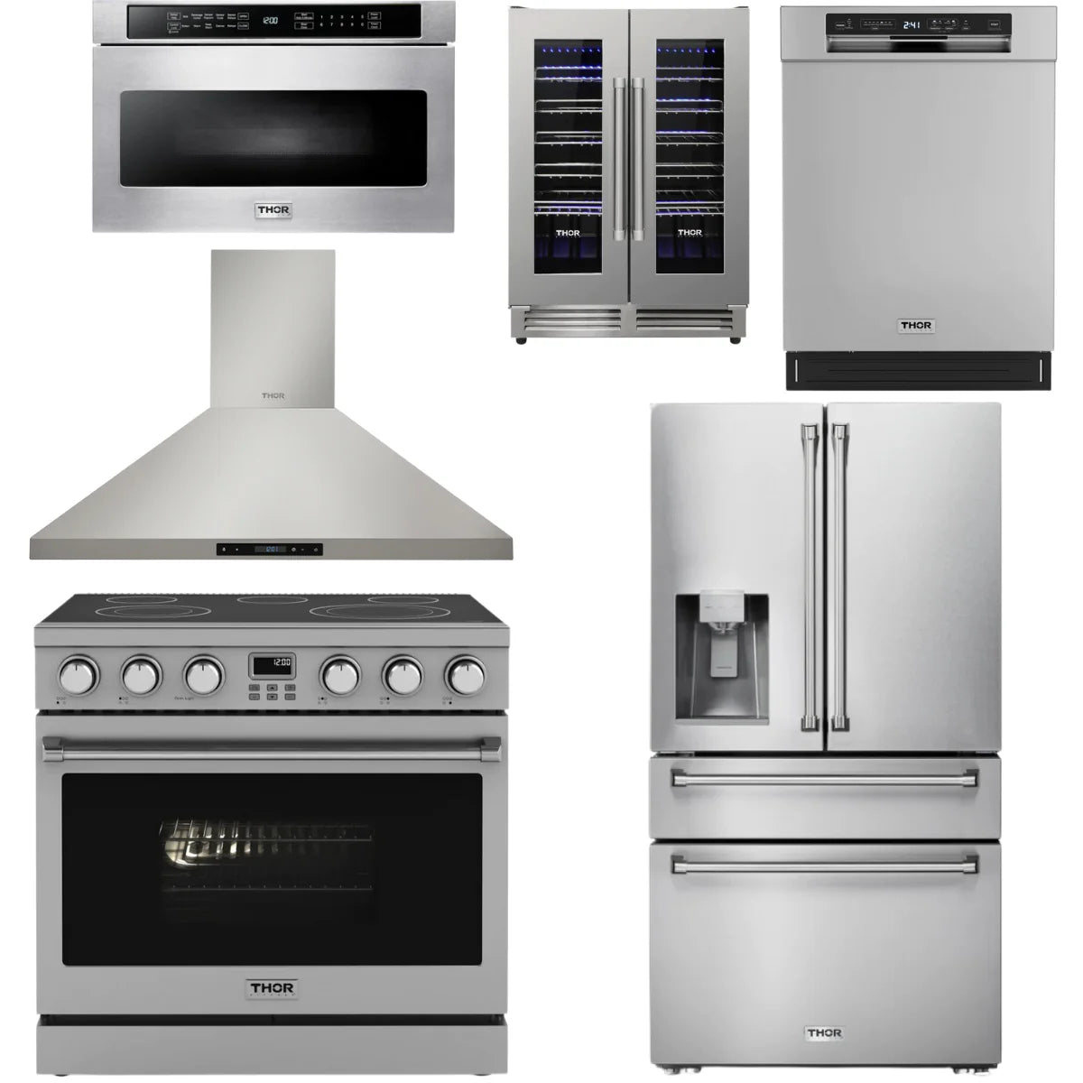 36 Electric Range, Range Hood, Refrigerator, Dishwasher, Microwave and Wine Cooler Z2428
