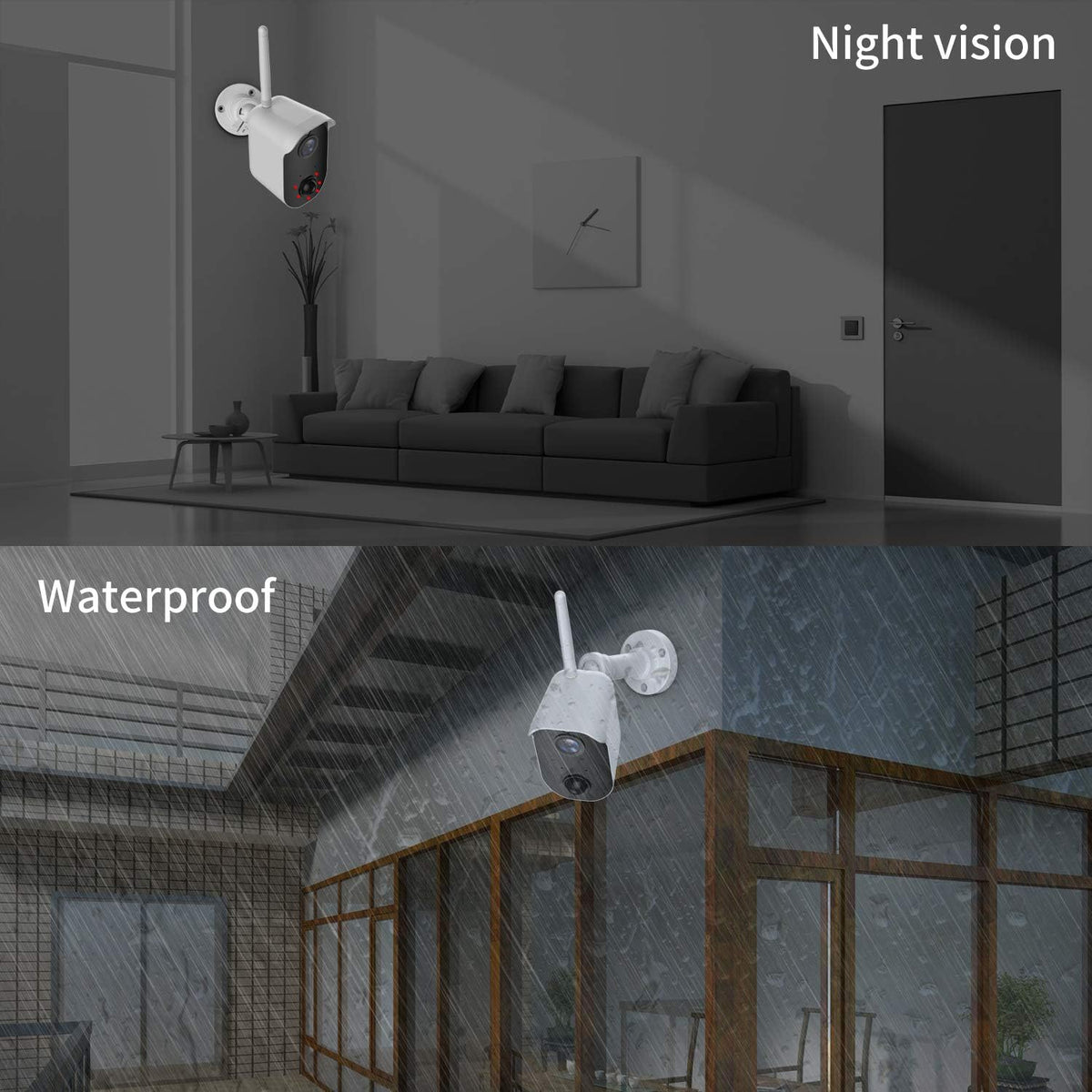 Wireless Battery Powered 1080P Security Camera with Night Vision, 2 Cameras J9659