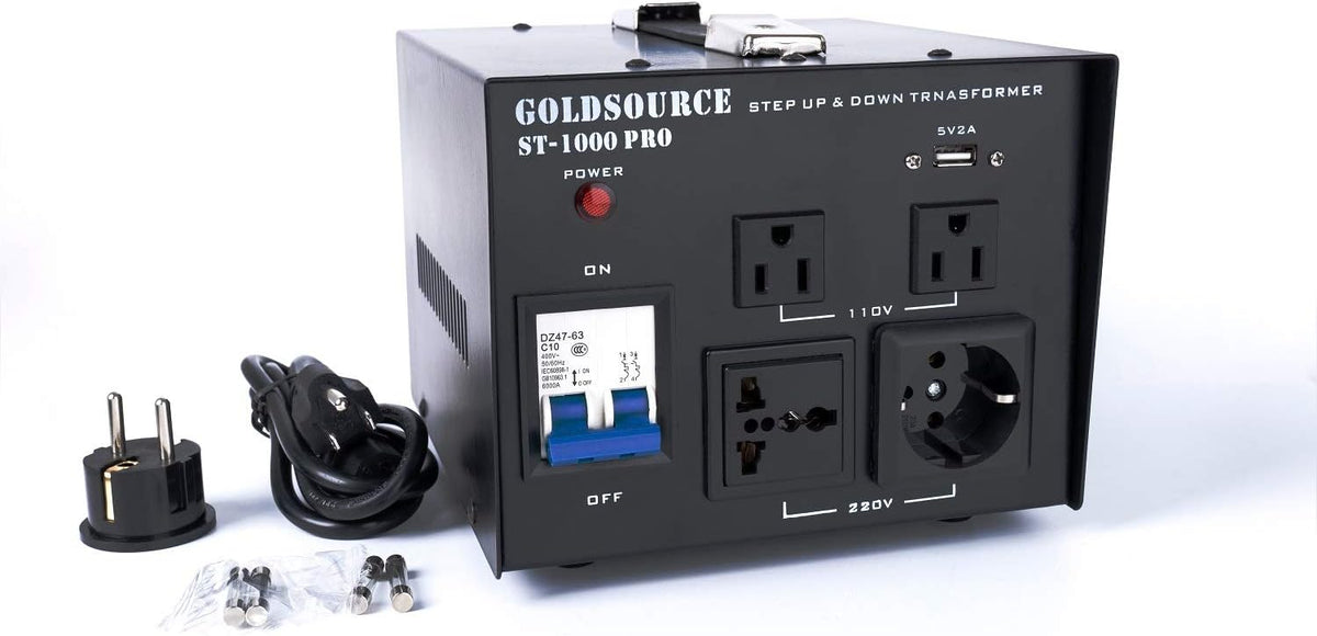 1500W Auto Step Up & Step Down Voltage Transformer Converter, AC 110/220V, US Standard, Schuko AC Outlets, DC 5V USB Port B6427