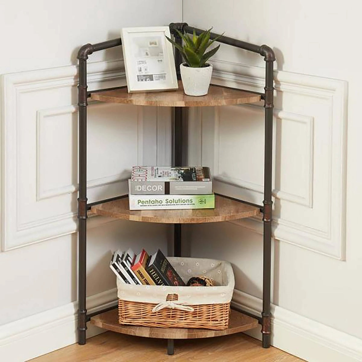3 Tier Corner Bookshelf Sand Black/Light Pure Copper E3470
