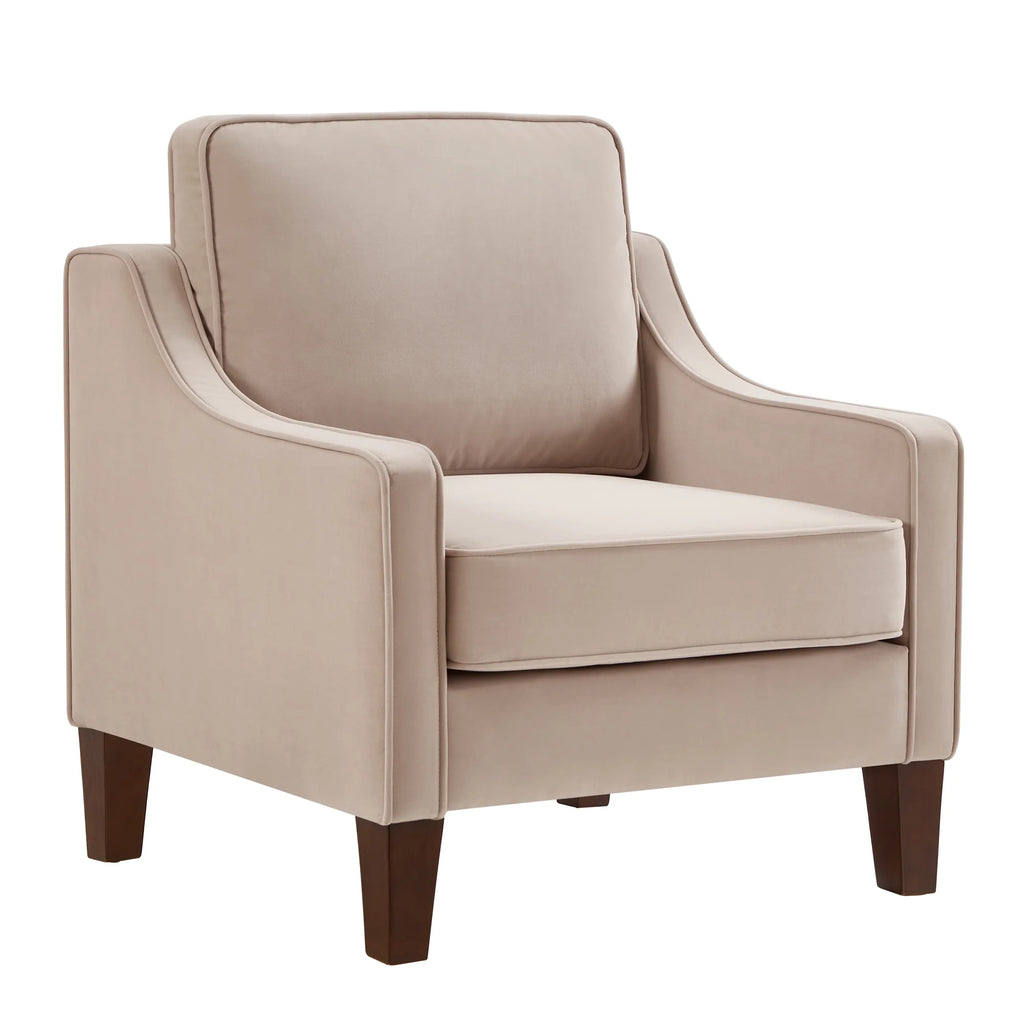 Taupe Velvet Upholstered Armchair with Wooden Legs P5428