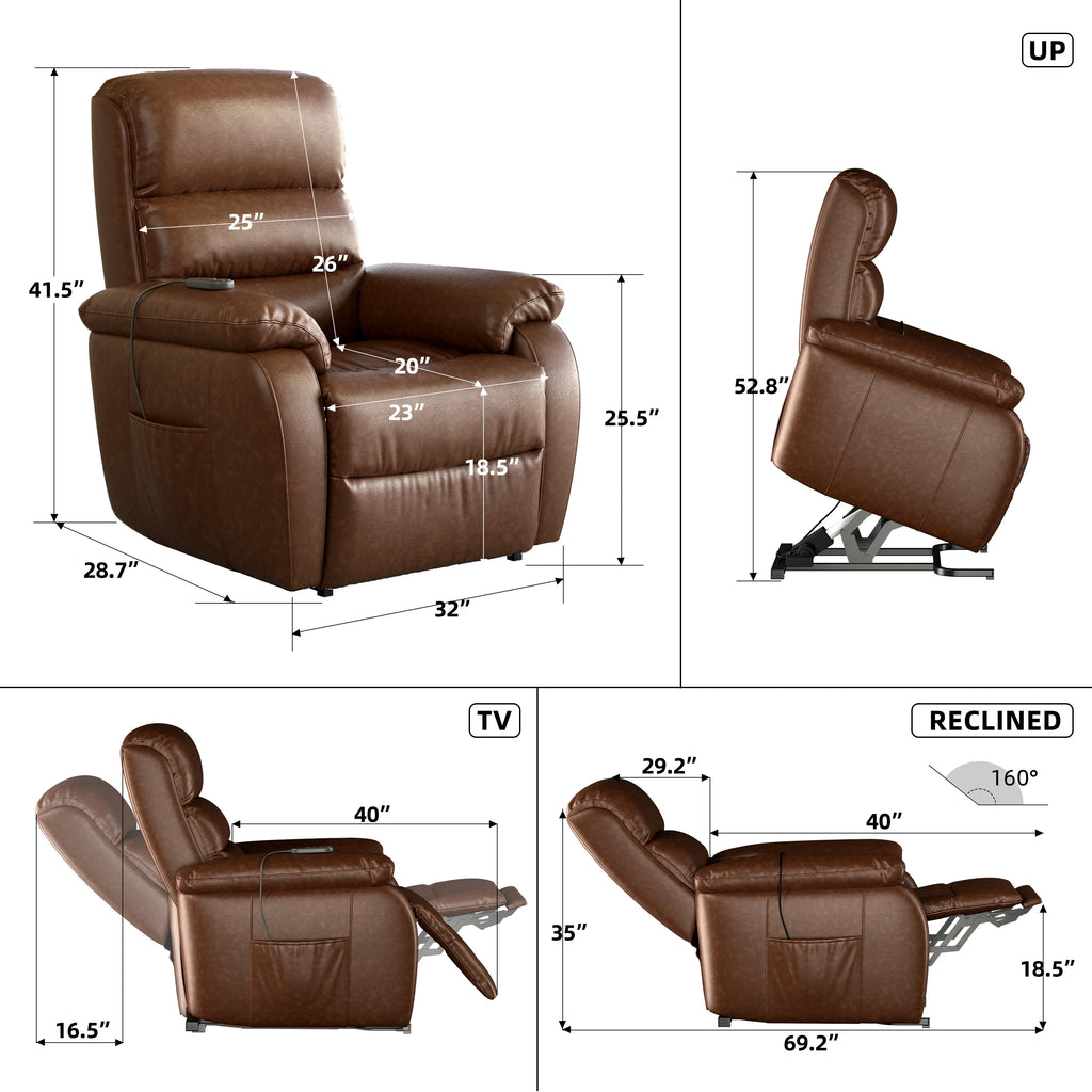 Brown PU Power Lift Recliner with Massage and Heat F21393