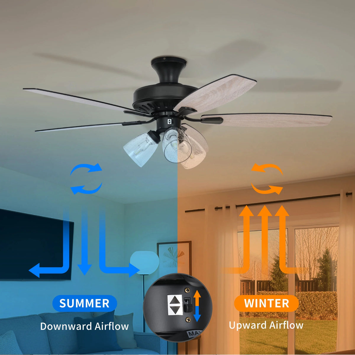 52in Ceiling Fan with Light and Remote N661635