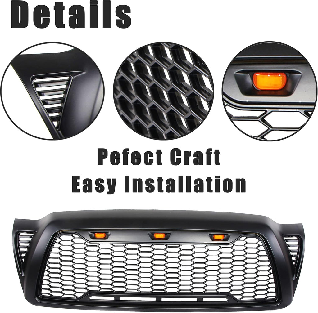 Matte Black ABS Plastic Tacoma Grill with 3 Amber Lights H63383