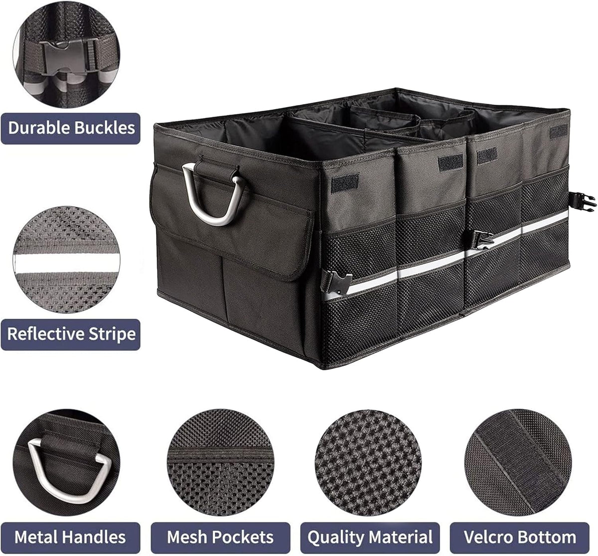 Car Trunk Organizer With Two Lids, Expandable Large Capacity, Non-Slip Bottom, Oxford Fabric Q1642