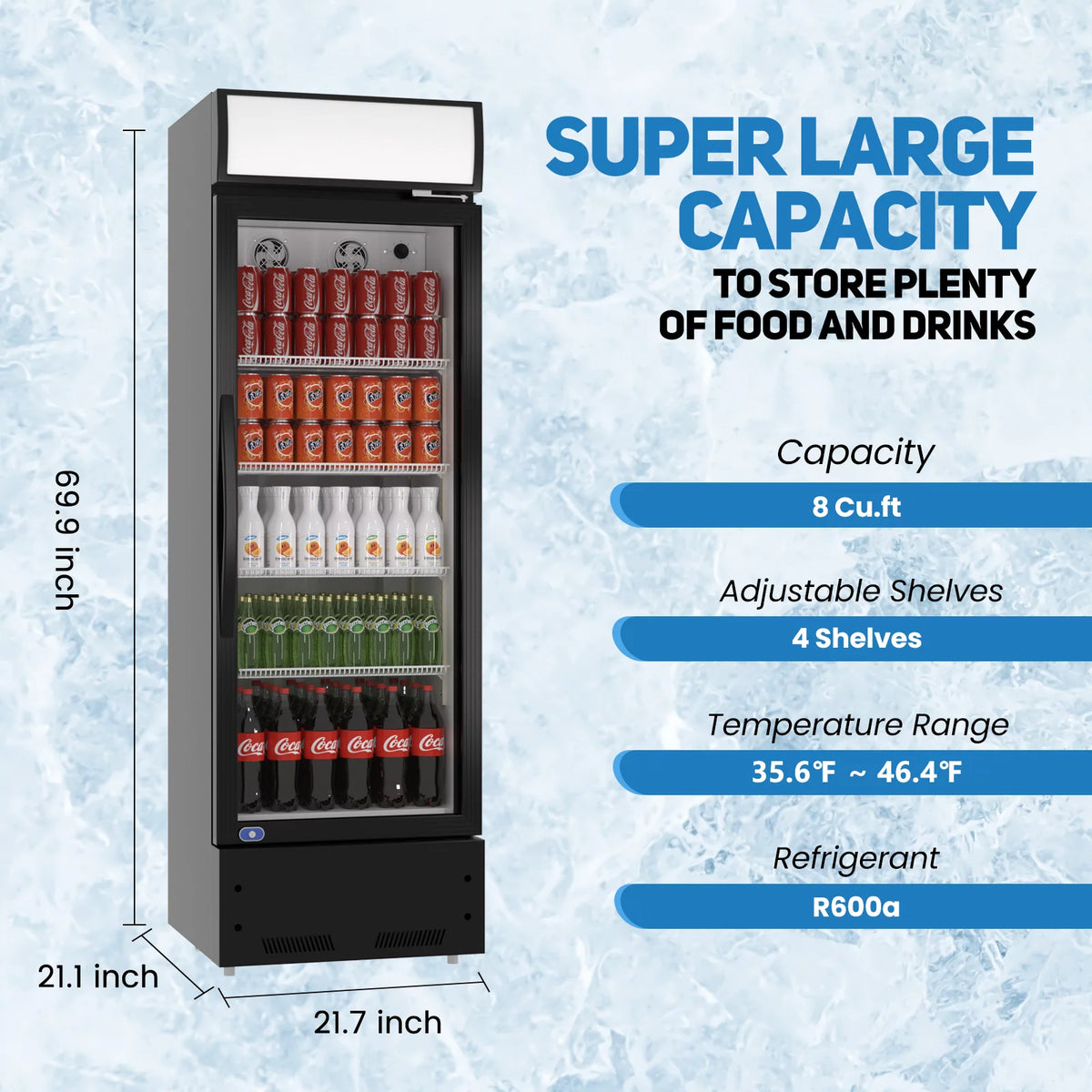 22" Glass Door Commercial Display Refrigerator A9495