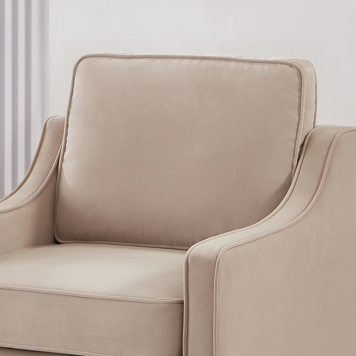 Taupe Velvet Upholstered Armchair with Wooden Legs P5428