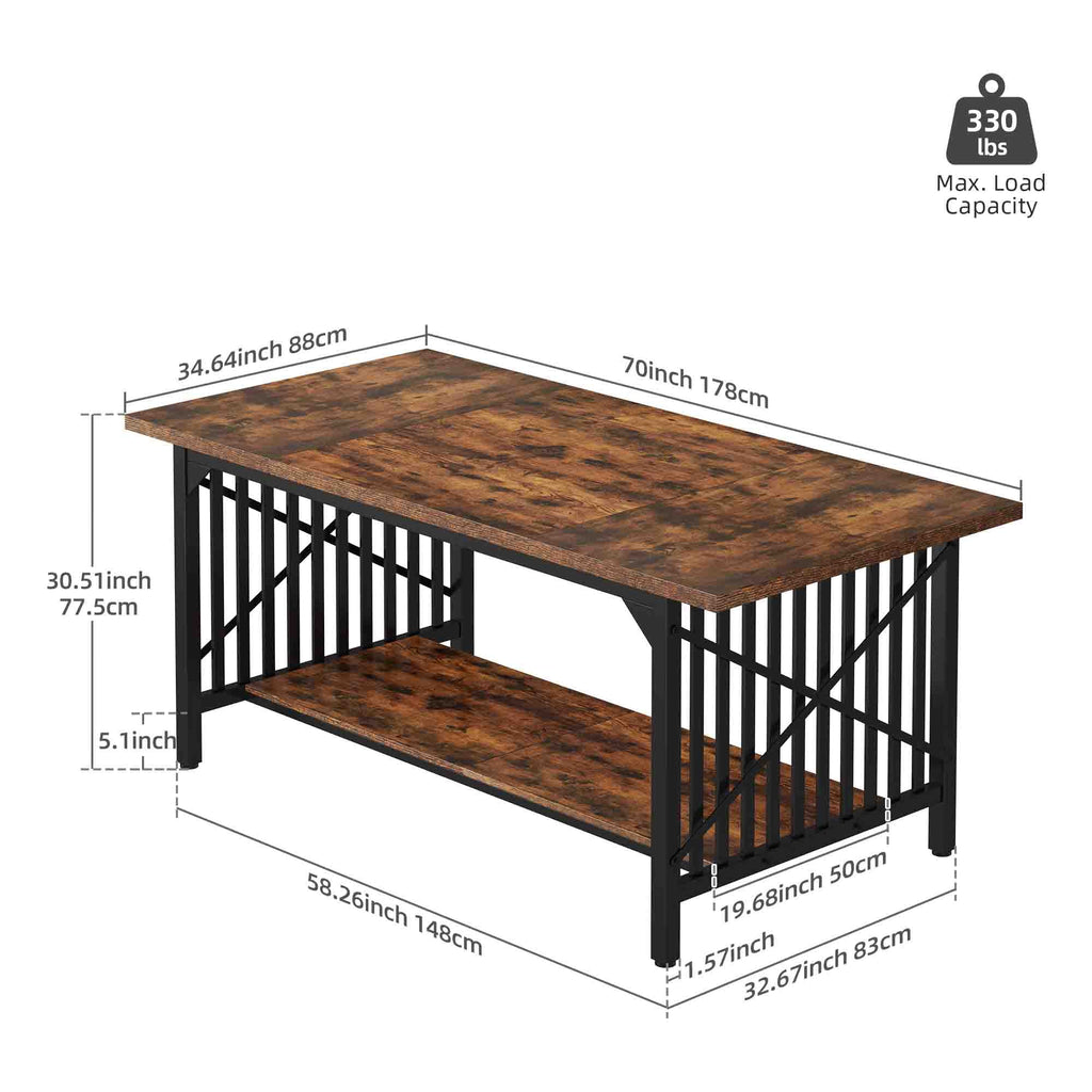 Rustic Brown Industrial Rectangular Wood Dining Table with Storage N65601