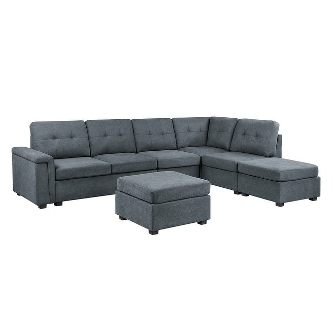 Gray Woven Fabric 7-Seater Sectional Sofa with Ottomans Q9870
