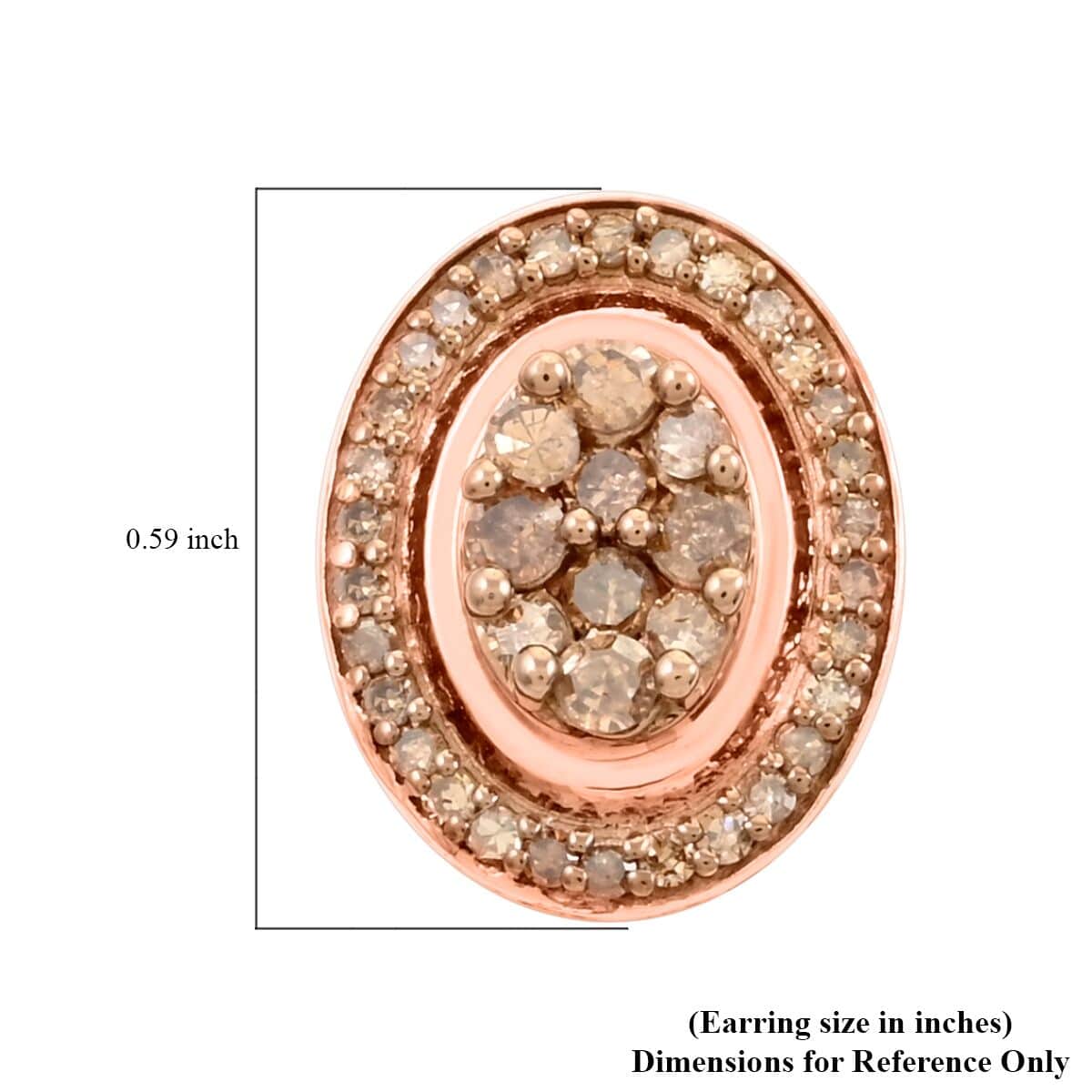 Champagne Diamond Round 925 Sterling Silver Vermeil Rose Gold Plated Cluster Stud Solitaire Earrings W318