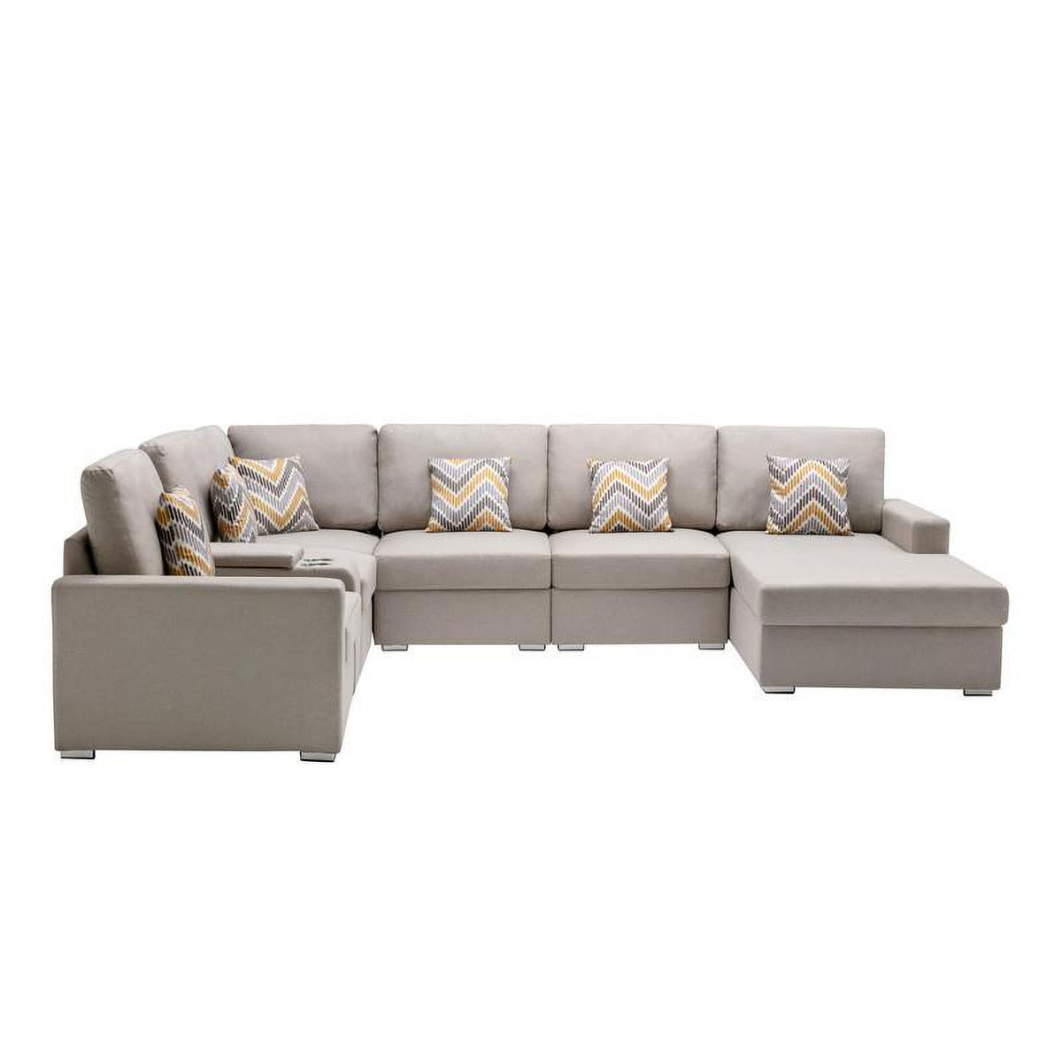 Beige Fabric Reversible Sectional with Charging Port and Storage Console P271429
