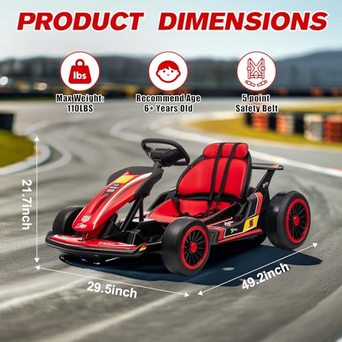 24V Battery Powered Electric Go Kart with 150 * 2 Motors, Red Y532798