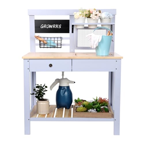 Wooden Outdoor Potting Bench Table with Sink N658280