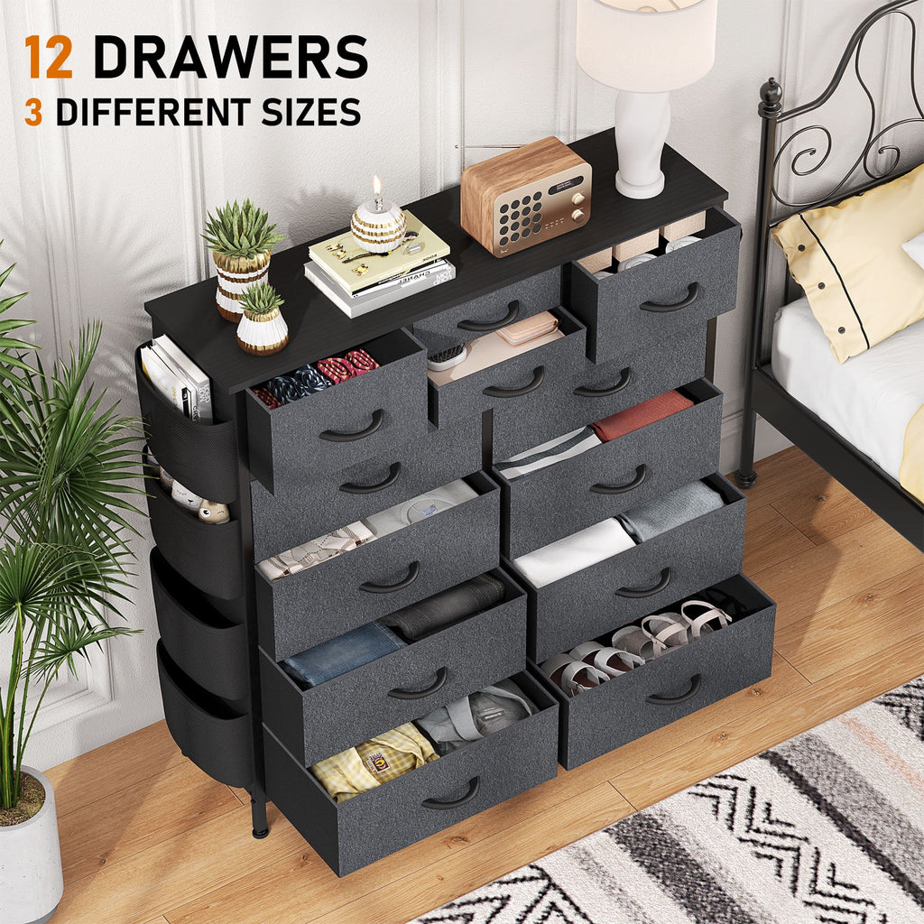 12 Drawer Fabric Dresser with Steel Frame and Wooden Top N906