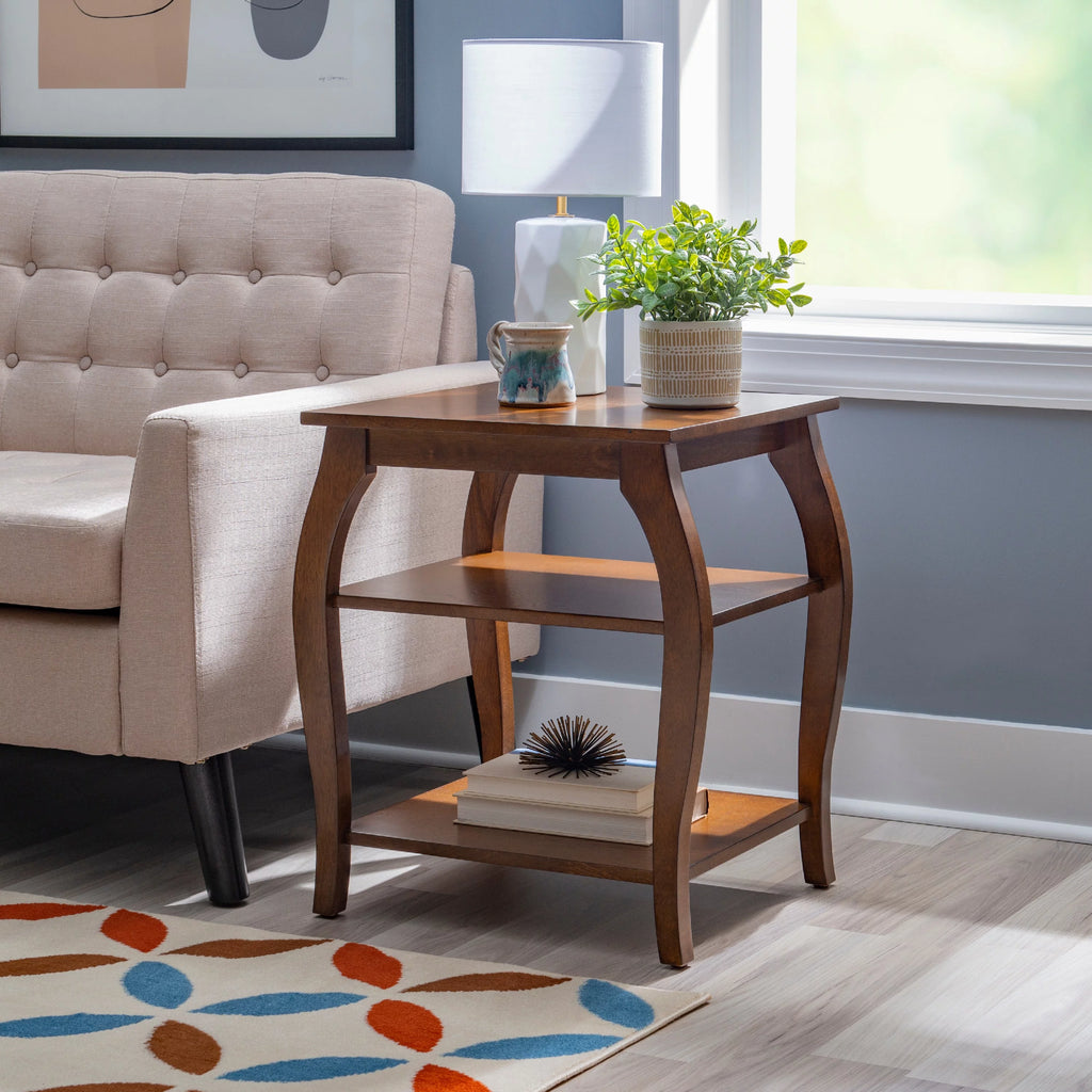 2- Shelf Indoor Accent Side Table, 23" Tall, Hazelnut J519