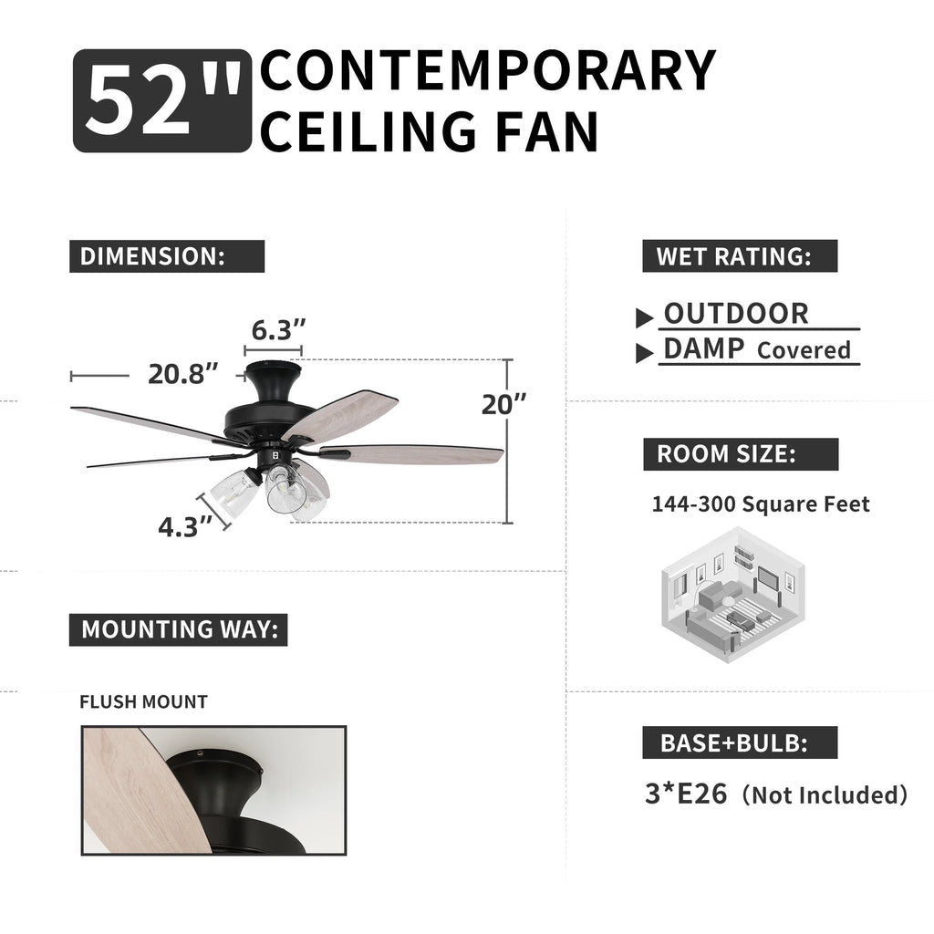 52in Ceiling Fan with Light and Remote N661635