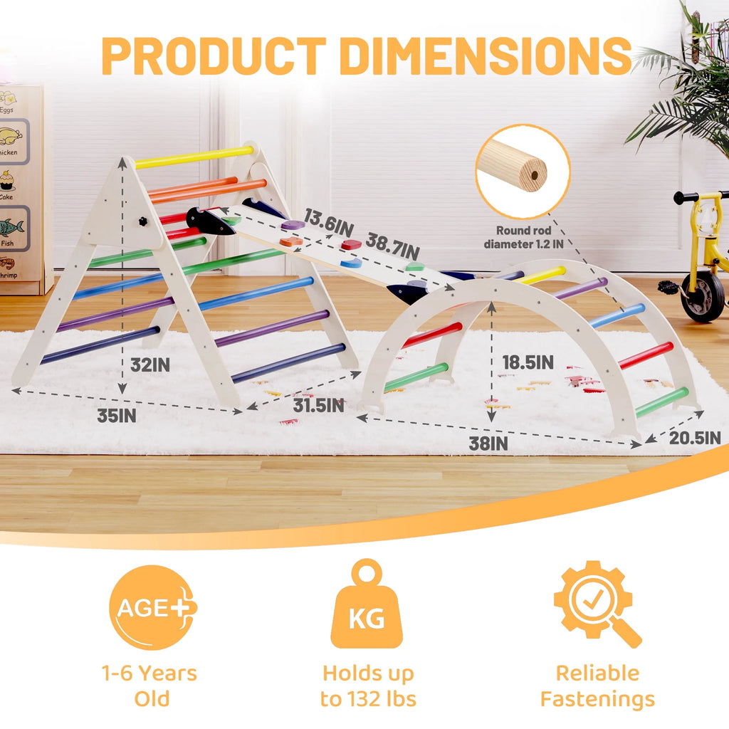 4-in-1 Wooden Pikler Climbing Triangle with Ramp and Arch D710443