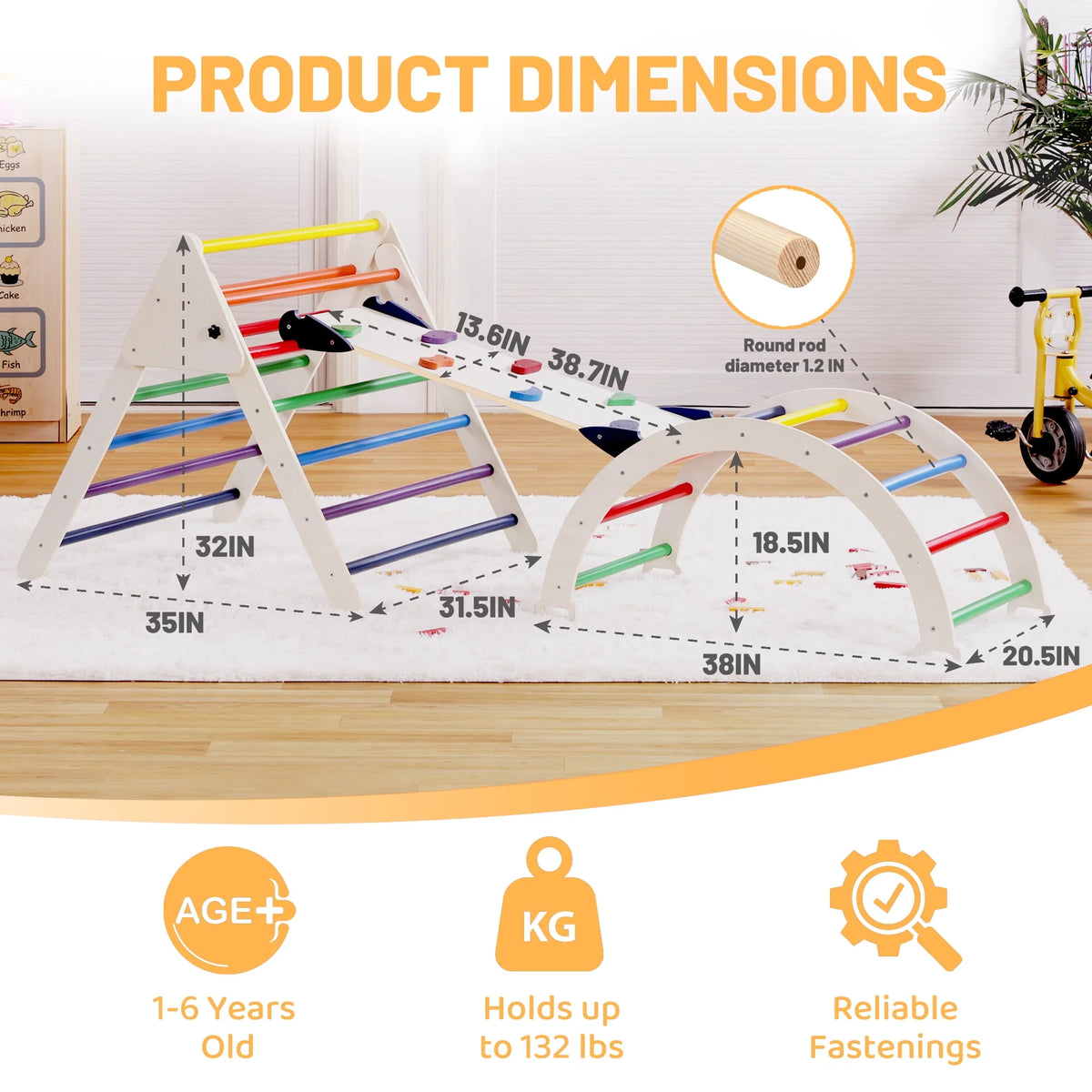 4-in-1 Wooden Pikler Climbing Triangle with Ramp and Arch D710443