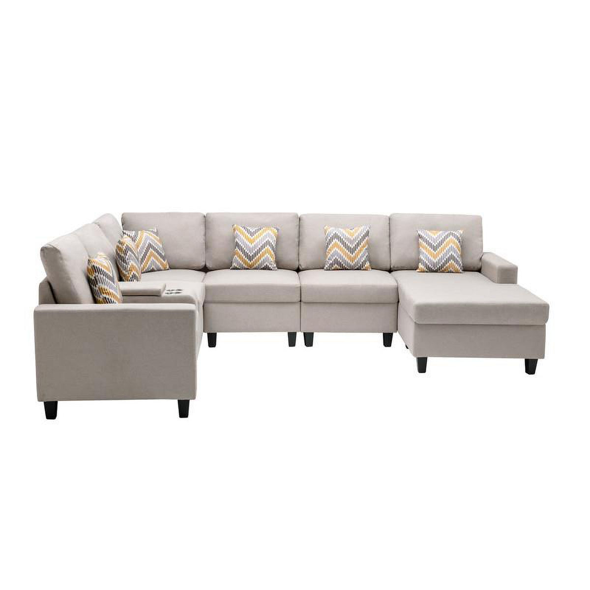 Beige Fabric Reversible Sectional with Charging Port and Storage Console P271429
