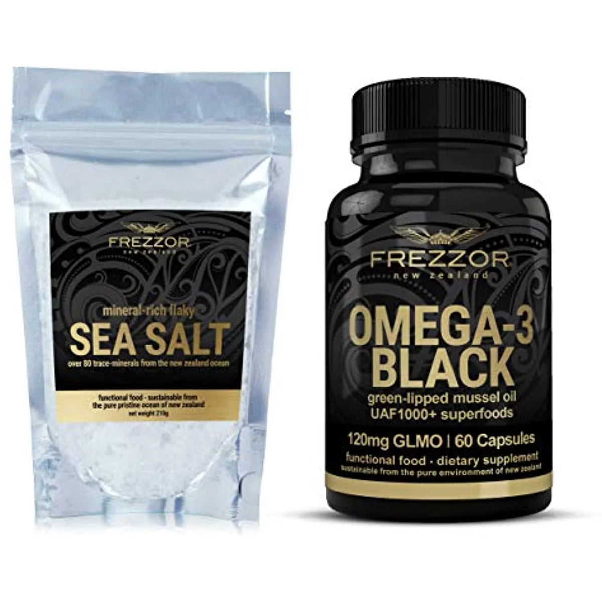 Mineral-Rich Flaky Sea Salt with Omega-3 Black, 1 Jar, 60 Capsules R137