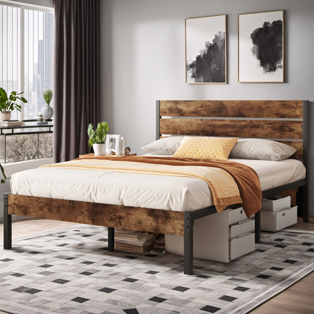 Queen Bed Frame with Wood Headboard and Footboard E254828