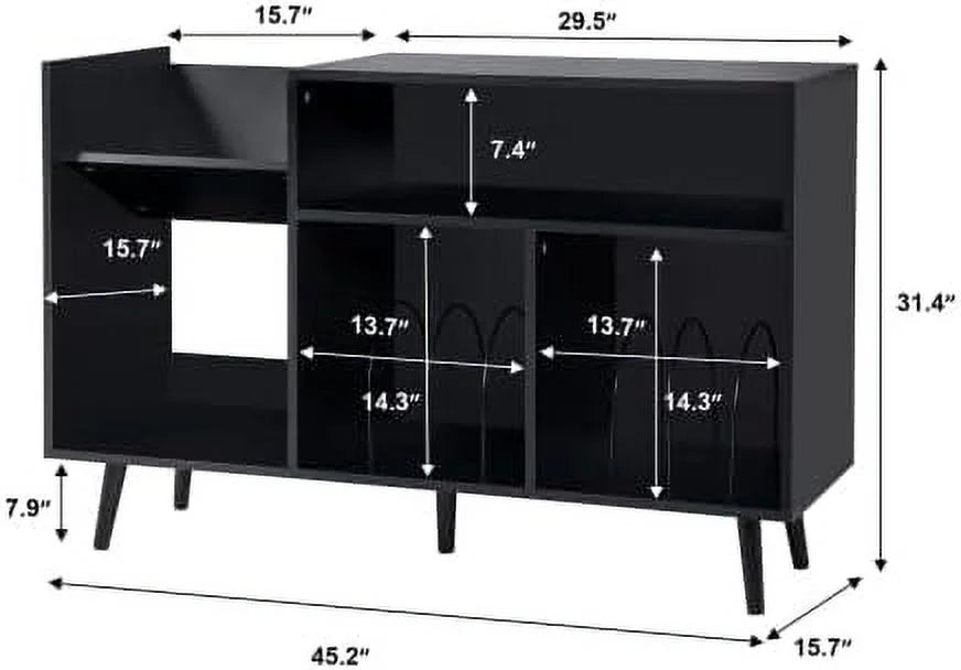 Black Record Player Stand with Wood Legs I50537