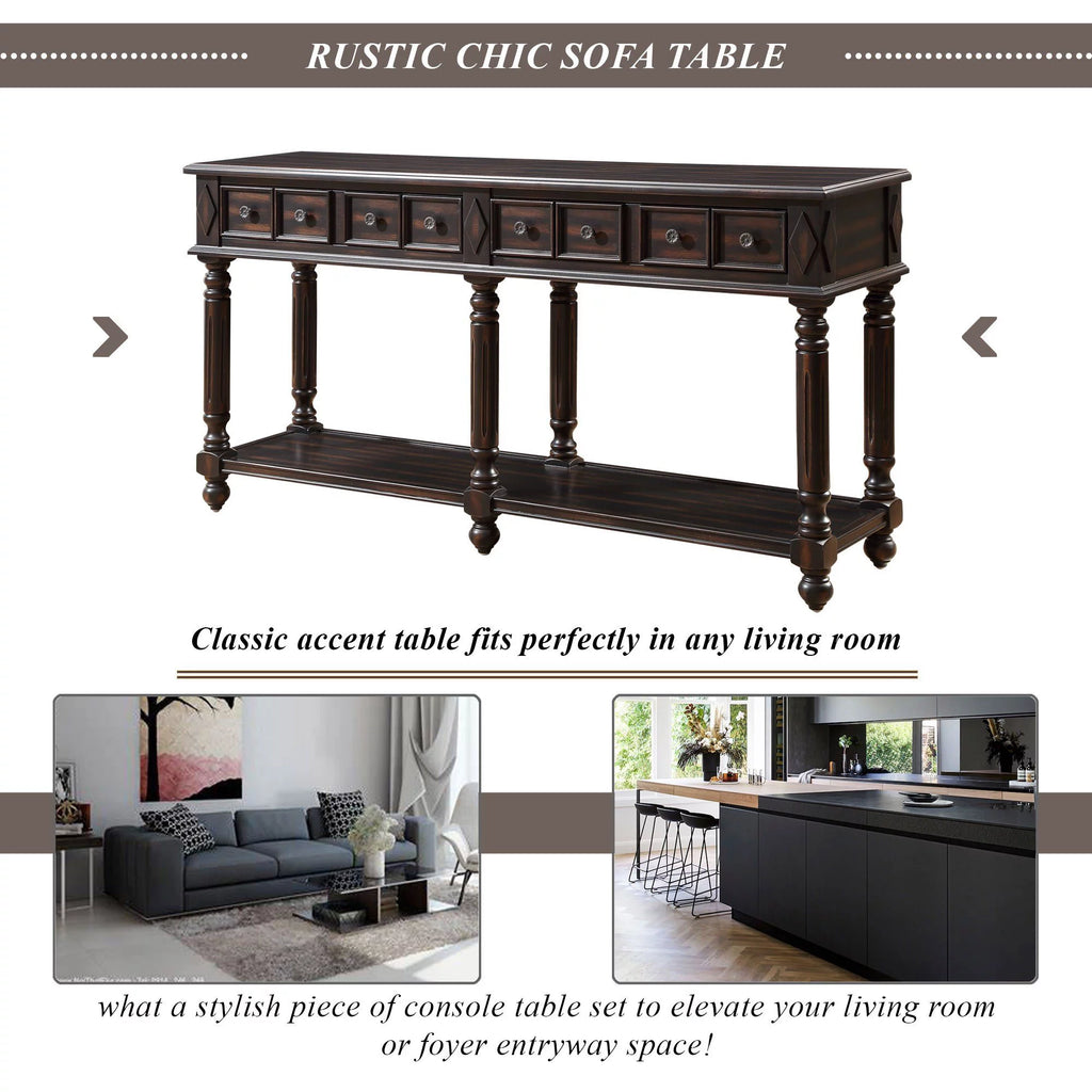 58" Black Console Table with 2 Drawers and Storage Shelf U491