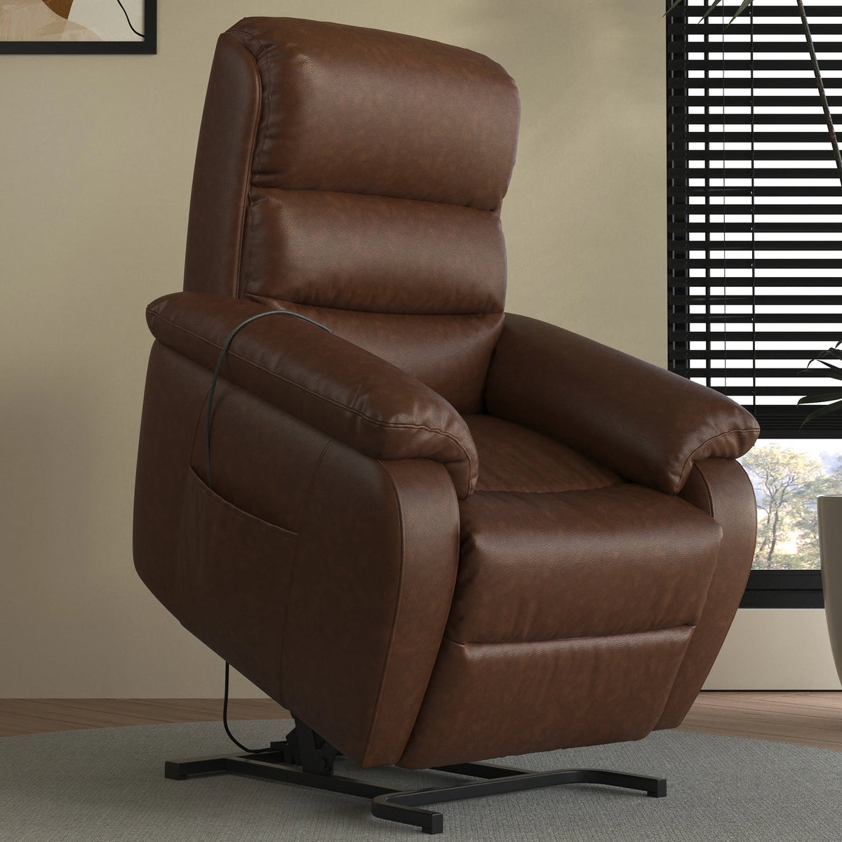 Brown PU Power Lift Recliner with Massage and Heat F21393