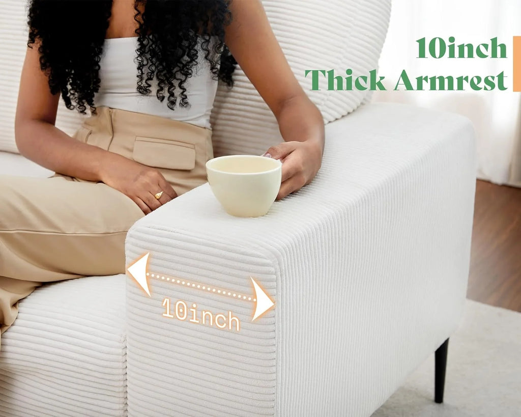 White Corduroy 3 Seater Sofa with Extra Deep Seats O93669