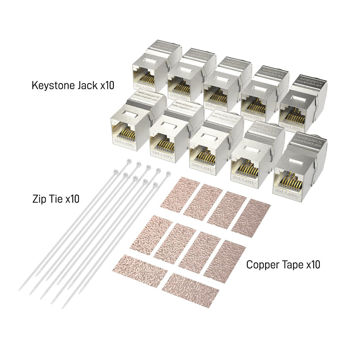 10-Pack RJ45 CAT 7 Tool-Less STP Shielded Keystone Jack F916730
