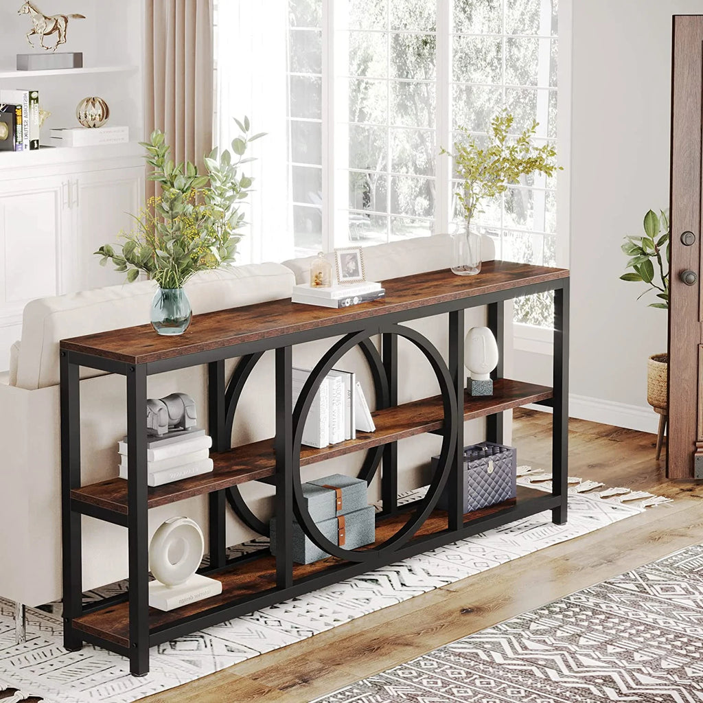 70.9 inch Narrow Console Table with 3 Tier Wood Storage Shelves V616804