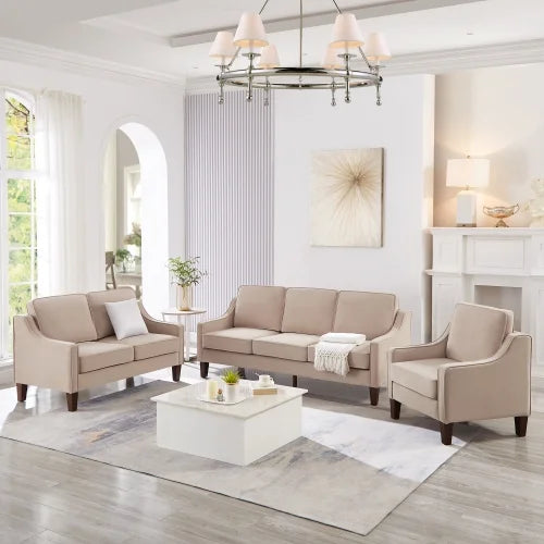 Taupe Velvet Upholstered Armchair with Wooden Legs P5428