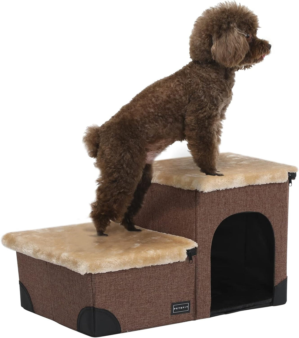 Brown Linen Foldable Pet Steps W6348