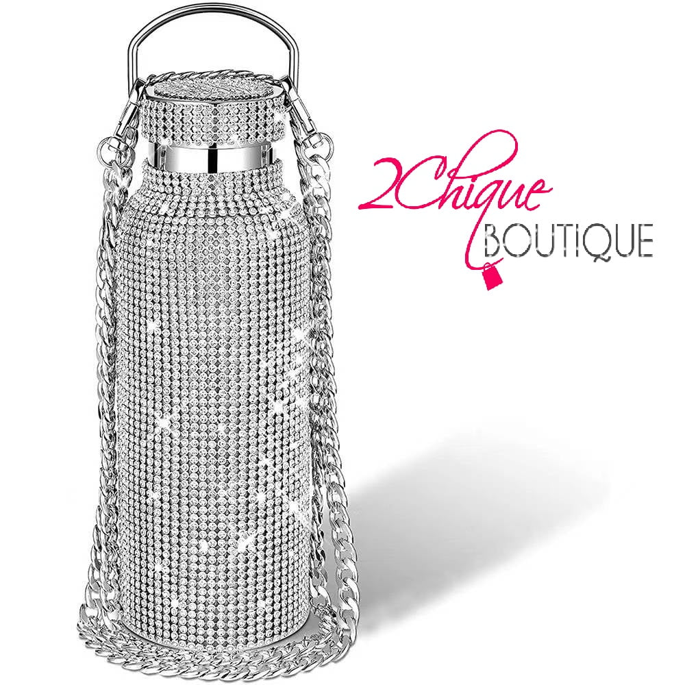 Bling Rhinestone Stainless Steel Insulated Water Bottle With Carry on Chain 500ML E237771