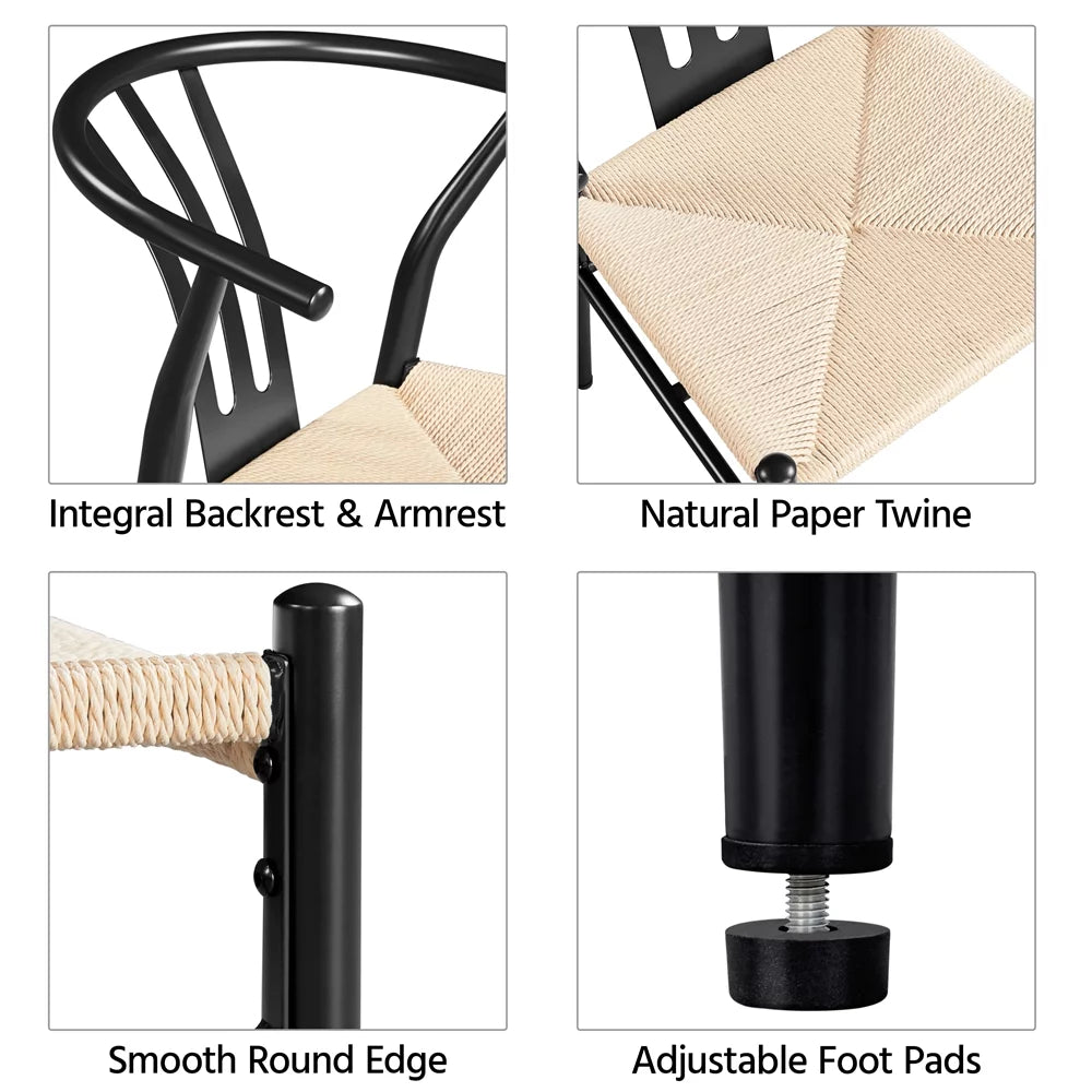 Set of 4 Black Weave Dining Chairs Metal Frame U4286