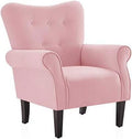 Modern Accent Chair High Back Floral Armchair with Wooden Legs Upholstered Wingback Side Chair Padded Armrest Single Sofa Q838273