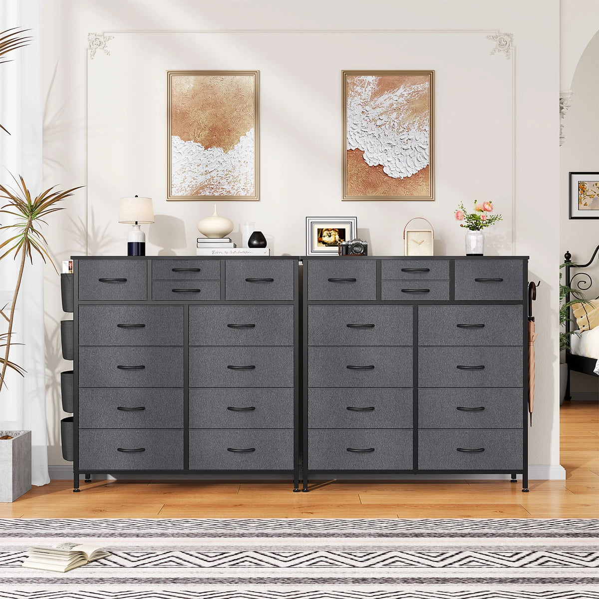 12 Drawer Fabric Dresser with Steel Frame and Wooden Top N906